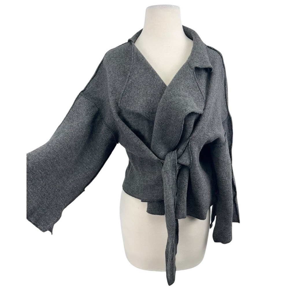 Ivan Grundahl Linea S Sweater Cardigan Medium Wool Tie Front Kimono Sleeve Boxy